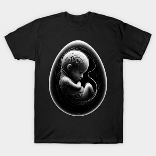 Monochromatic Black And White Embryo Outline T-Shirt